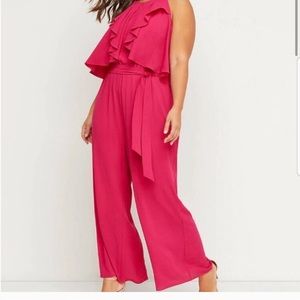 Lane Bryant NWOT ruffle hot pink jumpsuit